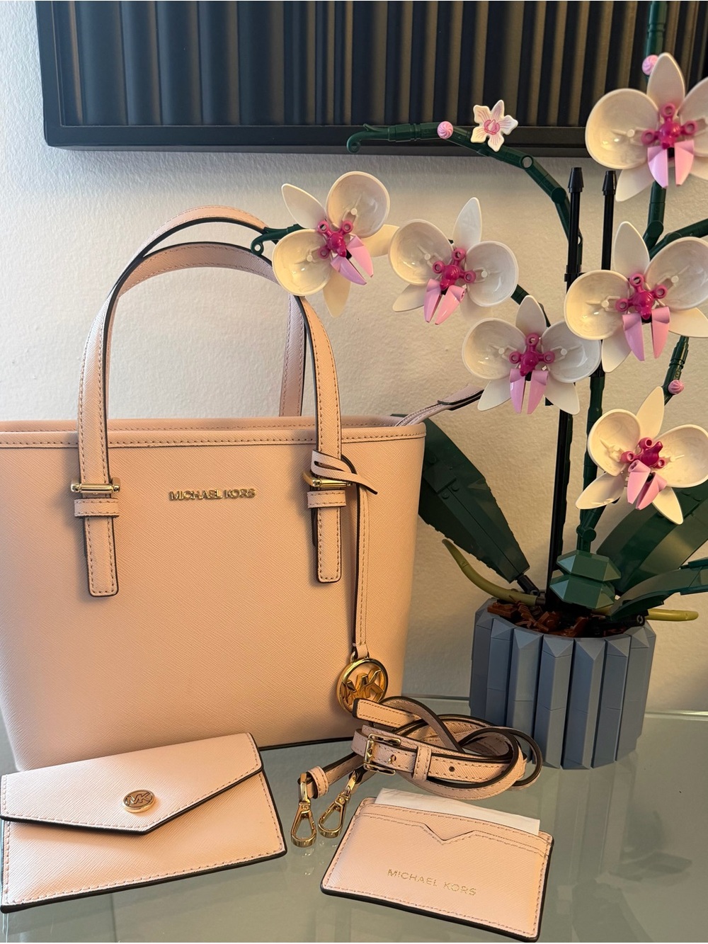 Michael Kors Light Blush Saffiano Leather Tote with Matching Accessories